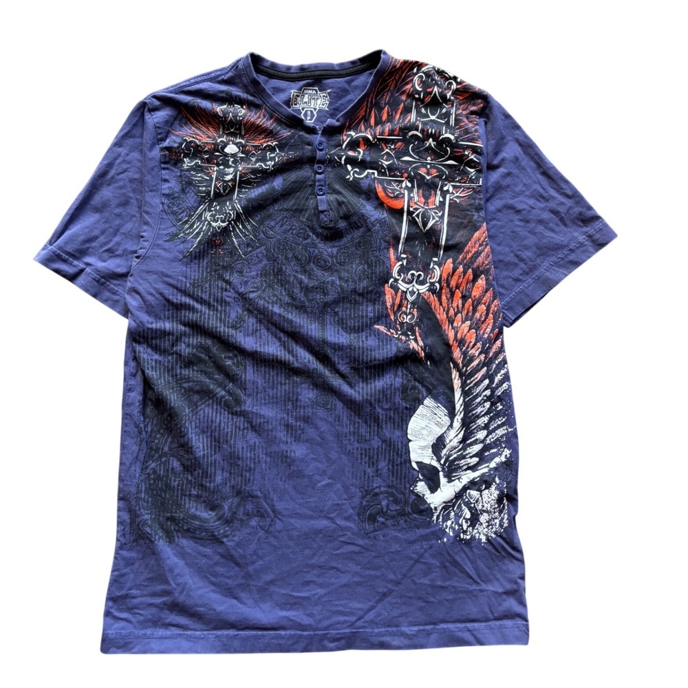 Y2K MMA Elite Henley Style Shirt Grunge Skull Size S